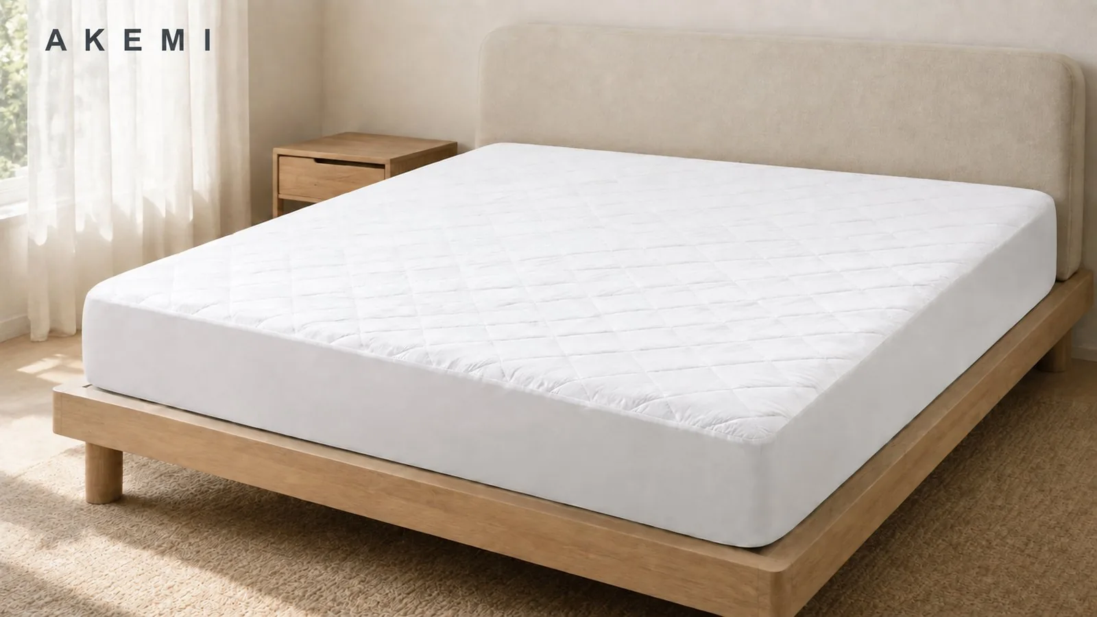 Quilted mattress protector fitted on a mattress