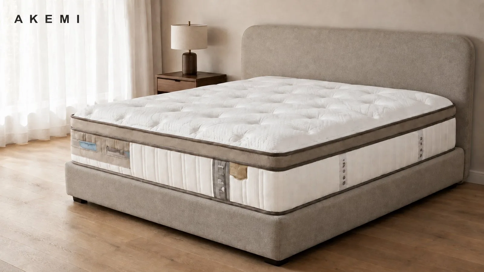 Pillow-top pocket spring mattress on a bed base