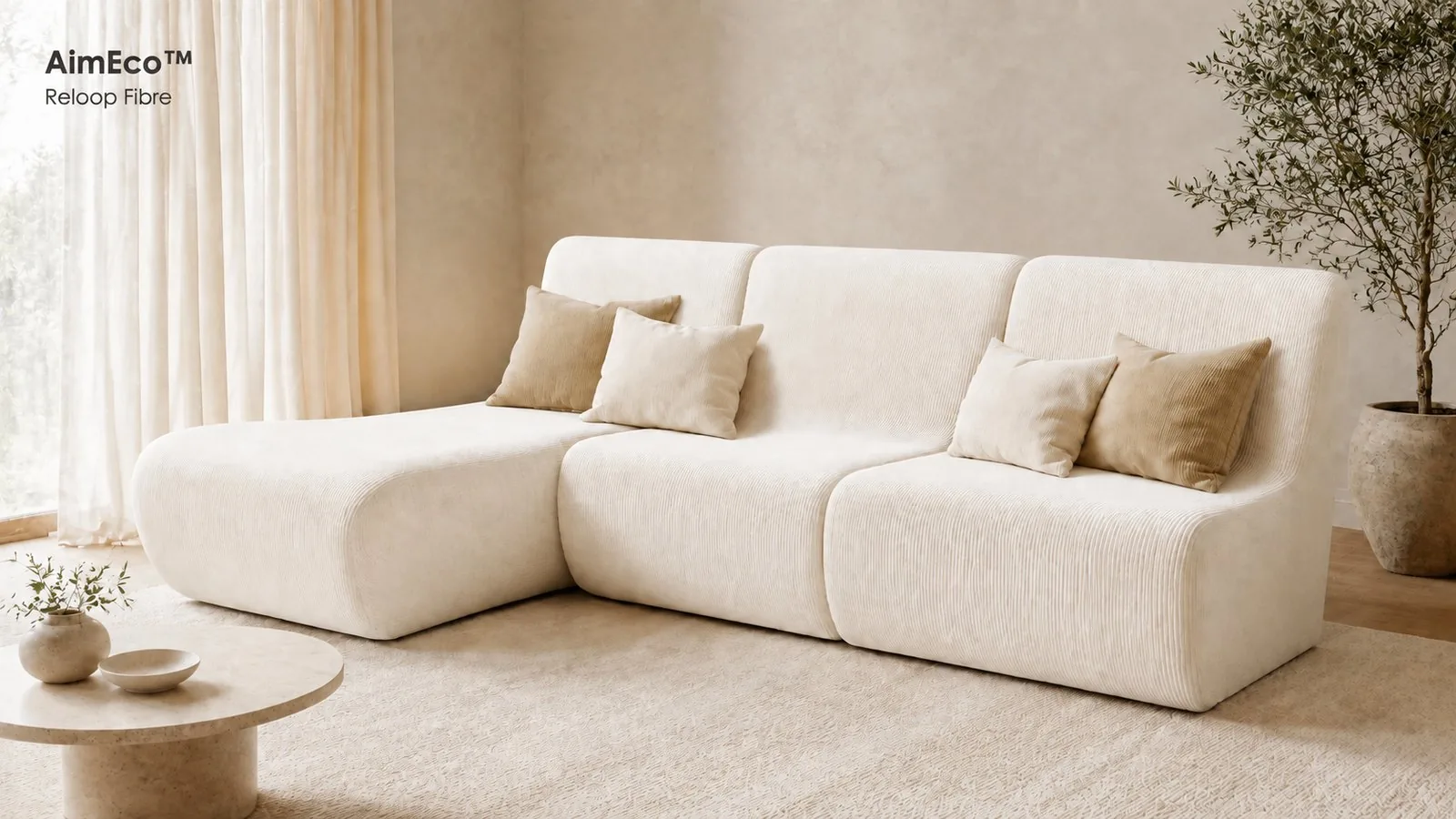 Sofa upholstered with AimEco Reloop recycled fibre